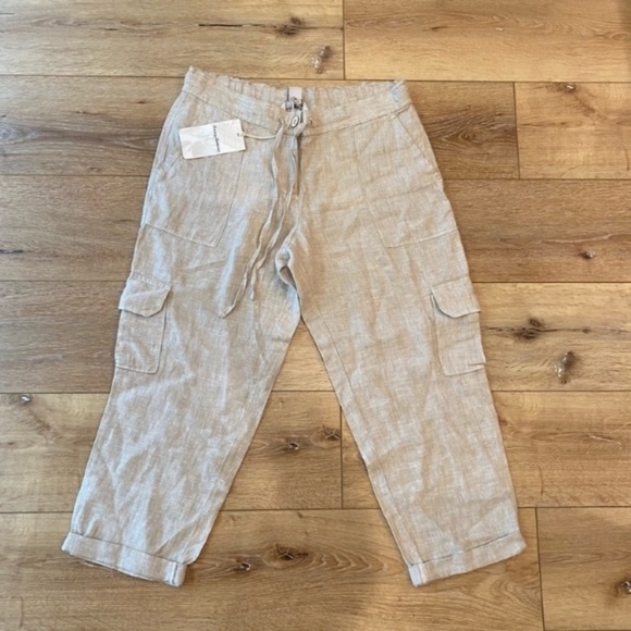 Tommy Bahama Pants - Tommy Bahama Womens PalmBray Cargo Crop Pants Size Small Twill Linen Tan